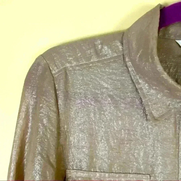 Calvin Klein Metallic Shimmer Button Down Shirt - Picture 2 of 9